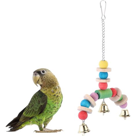 Cage à oiseaux et perroquets pour animaux de compagnie, décoration, balançoire en bois, jouet suspendu avec perles colorées et crochet (1/5)