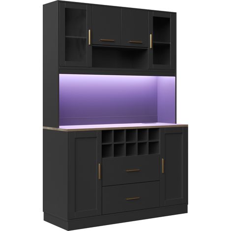 Armario auxiliar de cocina negro 120 x 36,3 x 180 cm con LED y enchufes (1/4)