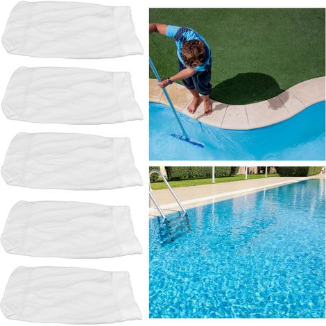 Calcetines para skimmer de piscina – Paquete de 5 Prefiltros recargables de nailon para piscinas y jacuzzis, elásticos, 18 x 12 cm – Protección de la bomba y contra la suciedad – Para cestas de skimme (1/5)