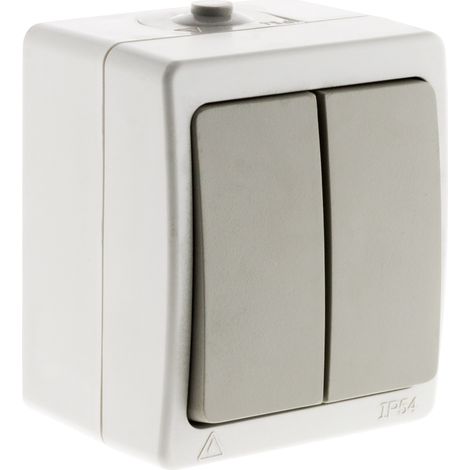 Zenitech – Double interrupteur va-et-vient étanche IP54 10A – Commande de deux circuits lumineux – Couleur gris clair – Pour chantiers humides (1/4)