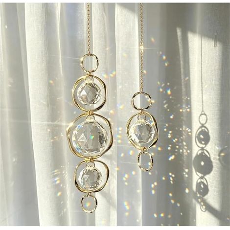 Lot de 2 attrape-soleil cristal fenêtre, suncatcher arc-en-ciel à suspendre, prisme verre effet lumière coloré, déco (1/5)