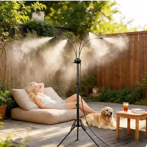 Verstellbarer, tragbarer Nebelgenerator für Terrasse und Garten mit 4 Düsen (Schwarz) (1/5)