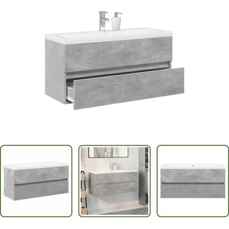 Armoire de salle de bain -  Ensemble de meubles de salle de bain 2 pcs gris béton (1/5)