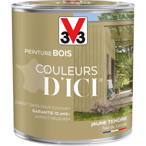 V33 – Peinture bois velours 0,5 L – Couleur jaune tendre – Pour tous types de bois – Application intérieure et extérieure (1/4)