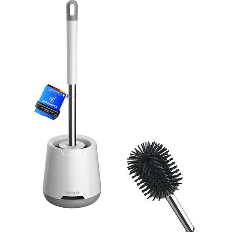 Brosse WC en silicone - Brosse et supports WC, anti-goutte, antibactérienne, ventilée, séchage rapide et inodore, fixation murale ou sur pied, pour salle de bain et WC, blanche