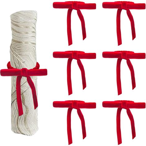 Lot De 6 Rond De Serviette Rouges Noeud en Velours De NoëL, éLéGants Rond De Serviette De Table Decoration De Noel pour Les Mariages, Les DîNers Et Les Repas RaffinéS Quotidiens RéUtilisables (1/5)