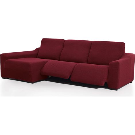 Housse de canapé d'angle avec accoudoir Long Gauche (Vue de Face) Deux Pieds Modèle Housse de Chaise de Relaxation Super réglable Bordeaux Protecteur en Tissu (1/5)