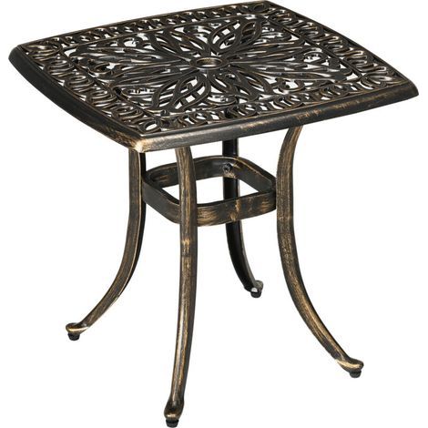 Table d'appoint/table de terrasse avec trou pour parasol, 54 x 54 x 52,5 cm, structure en aluminium bronze, idéale pour le jardin et le balcon. (1/5)