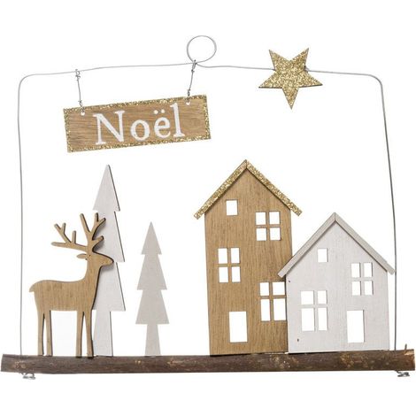 Décoration de Noël "Cocon" 27cm Naturel & Blanc