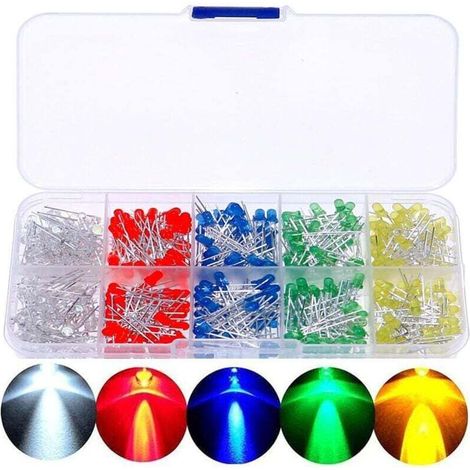 Ulisem Ampoule à diode électroluminescente LED, lampe ultra-lumineuse, 5 couleurs, 3 mm et 5 mm, diodes électroluminescentes multicolores, assortiment de 200 diodes