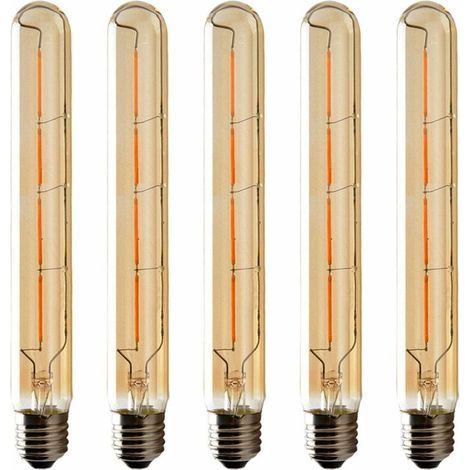 Lot de 5 Ampoules T225 Long Tube, Filament LED Edison, 6W Culot E27 Blanc Chaud, Verre Ambré Pour Décorative Ampoule, AC 220-240V (1/4)
