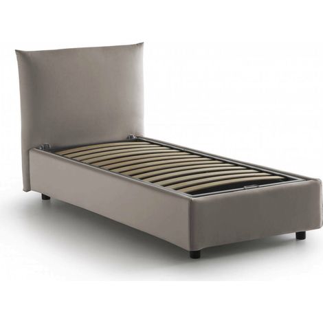Dmora - Letto singolo Dbeccar, Letto contenitore con rivestimento in tessuto, 100% Made in Italy, Apertura frontale, adatto per materasso Cm 80x190, Tortora