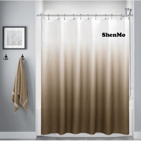 Rideau de douche en tissu texturé imperméable, liner de salle de bain avec 12 crochets, lavable en machine, 72 x 72 pouces, pour baignoire et douche. (1/5)