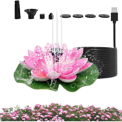 Fontaine solaire Pink Lotus, pompe pour bassin et bain d'oiseaux alimentée par USB