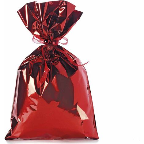 Sachet cadeau métallisé rouge brillant pour paquets cadeaux, set de 50, 30 x H. 50 cm