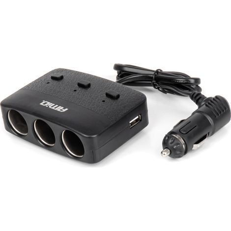 Adaptador divisor para toma de mechero con cargador, 2 puertos USB-A, LED ON/OFF, 12V 24V, 100W, 70cm, amio-04363 (1/5)