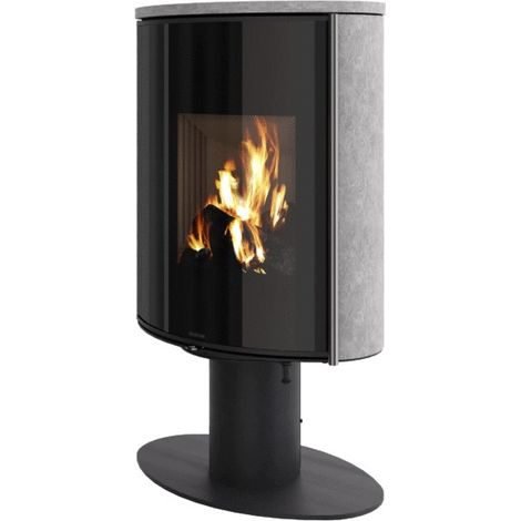 Poêle à bois Morvan Hemisph'R - Self-Climat - 6,3kW Acier noir et pierre ollaire