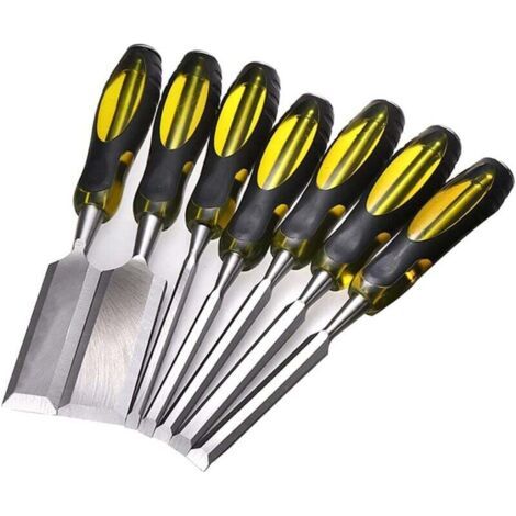 Ciseau à bois sculpter, couper et façonner le bois Embouts en acier À utiliser avec le maillet Outils de menuiserie pour le travail du bois, ensemble de 7 pièces