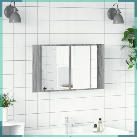 834952 Armoire de salle de bain à miroir LED sonoma gris 80x12x45 cm (1/5)