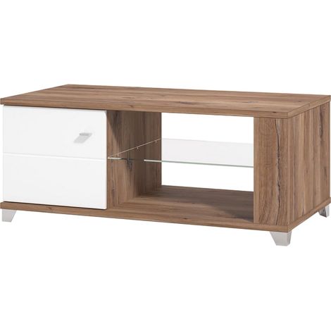 Couchtisch Treiso, 3 Fächer, mit Füßen, rechteckig, 118x60x48,5h cm, Nussbaum Braun