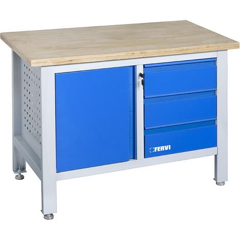 Werkbank mit Holzplatte und 1200 mm Kommode Fervi b009/b1