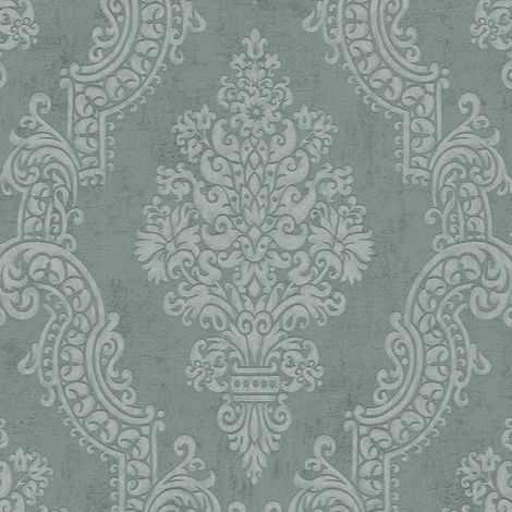 Barock Tapete Profhome 397651 Vliestapete strukturiert mit Ornamenten schimmernd grün blass-grün gras-grün 5,33 m2
