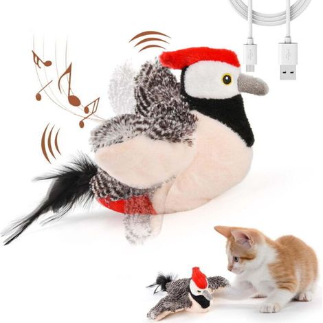 Jouets interactifs pour chats, oiseau à clignotement rechargeable (pas volant) avec chaton pour chats d'intérieur, toucher activé, jouets d'exercice de chaton en peluche (pardon brun) (1/5)