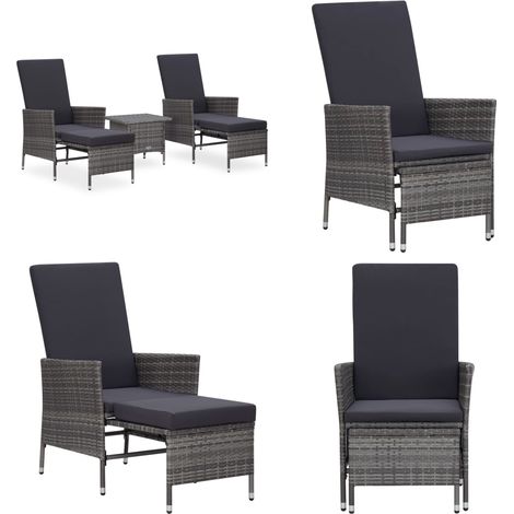 3-tlg. Garten-Lounge-Set mit Kissen Poly Rattan Grau - Garten Lounge Set - Loungeset - Gartenmöbeln - Rattan Möbel - Außenbereich - Home & Living (1/5)