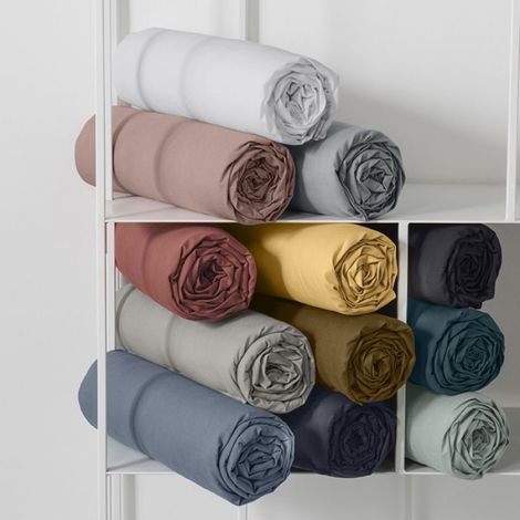 Drap housse uni ESSENTIAL - - Jaune 160x200 cm (1/4)