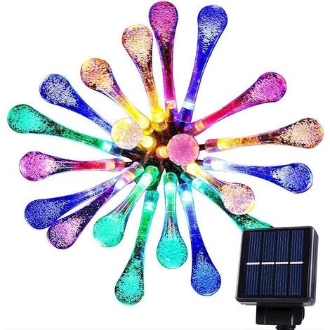 Guirlande extérieure solaire d'extérieur multicolore à LED en forme de goutte d'eau - Guirlande extérieure étanche en cristal (20 LED 5 m) (1/5)