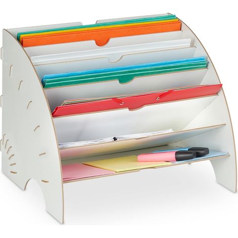 Corbeille à courrier, 6 compartiments, A4, HxLxP : env. 27 x 34 x 27 cm, bureau et école, organiseur de bureau, MDF, blanc (1/4)