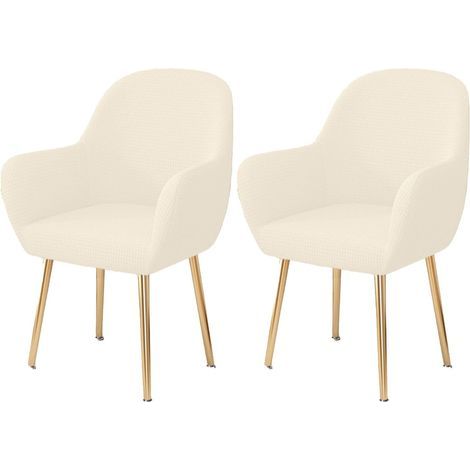 Housse de chaise élastique amovible et lavable en élasthanne doux - Beige - Lot de 2 (1/5)