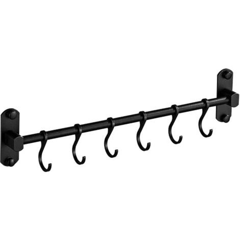 Soldes Rails de cuisine avec 8 crochets coulissants, support mural pour ustensiles de cuisine, crochets pour casseroles et poêles, ensemble de supports d'organisation et de stockage, noir, 50 cm (1/5)