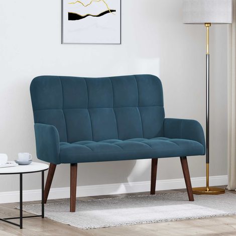 Canapé 2 places en velours bleu, design moderne, 115 x 61 x 87 cm - PANGIVO (1/5)
