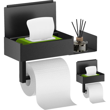 Porte-Papier Toilette - Acier Inoxydable - Sans Perçage - Avec Étagère Pour Lingettes - 20 x 12 x 6 cm - 1 Pièce