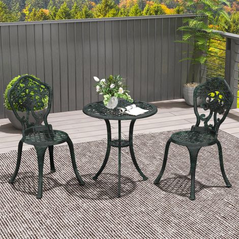 Ensemble bistrot pour jardin en aluminium salon de jardin 3 pièces 2 chaises + table ronde imitation fer forgé