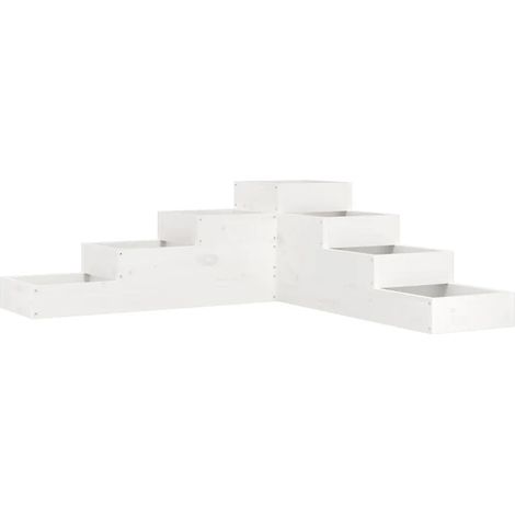 Macetero de diseño en forma de L de 4 niveles en madera maciza para balcón 106 x 104,5 x 36 cm fabricado en madera de pino blanco 020048510 (1/5)