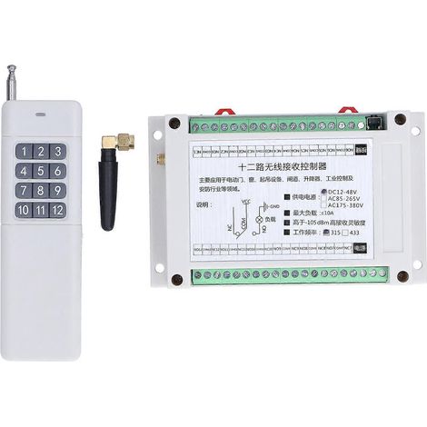Interrupteur sans fil à code d'apprentissage, alimentation CC 12 à 48 V, qualité industrielle, haute puissance, 12 canaux, 10 A, récepteur sans fil