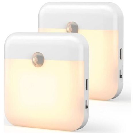 Lot de 2 Blanc Veilleuse LED, Lampe Detecteur de Mouvement Interieur, Veilleuse Automatique avec Fixation Aimantée, Veilleuse Enfant pour Chambre (1/5)