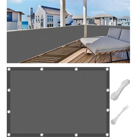 1 Brise-Vue, Tissu Oxford, Imperméable, Résistant Au Vent, Gris Foncé, Pour Balcon Jardin Piscine (1/5)