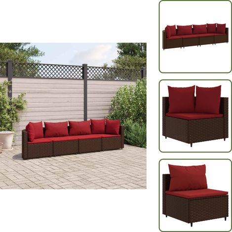 4-tlg. Garten-Sofagarnitur mit Kissen Braun Poly Rattan - Gartenmöbel - Lounge Set - Esszimmergarnitur - Rattan Möbel - Garten Sofa (1/5)