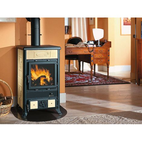 Nordica – Poêle à bois 11,0 kW pour 252 m³ – Fonte et majolique – Sortie de fumée 13 cm – Efficacité énergétique élevée (1/2)