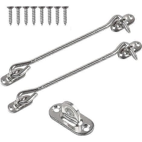 Lot de 2 loquets à crochet et œillet en acier inoxydable (20 cm) avec vis - Loquet de porte robuste pour portail (1/5)