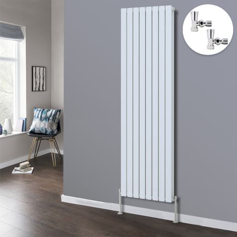 Flat Panel Designer Radiator Bathroom Central Heating Radiators White with Angled Manual Pair of Valves 1800 x 544mm Vertical Double