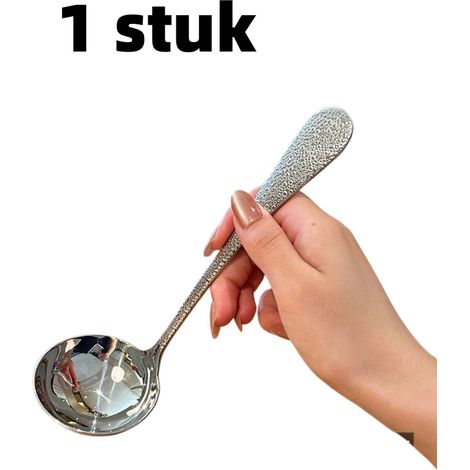 1 pièce - Louche à soupe - Cuillère en acier inoxydable - Cuillère de service - Cuillère à surface martelée - 20,3 cm x 6,5 cm - Argent (1/5)