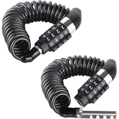 Set di 2 lucchetti a combinazione per bici, lucchetto per casco a 4 cifre, lucchetto portatile con cavo lungo 140 cm per caschi, ideale per bagagli, biciclette, motociclette, scooter e garage.