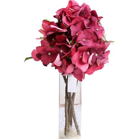 Bouquet D Hortensias Artificiels - Fleurs En Soie Rouge Rose - Décoration Mariage Et Maison - 1 Pièce (1/2)