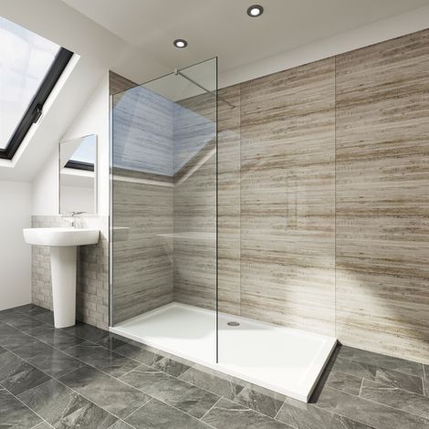 Elegant 900x1850 Walk-In 6mm Glass Shower Screen + 1200 x 700mm Shower Tray + Waste (1/5)