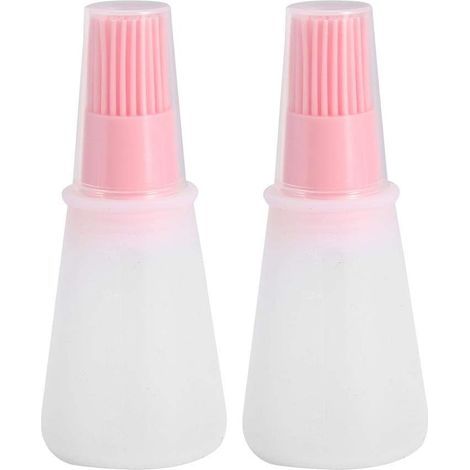 Cepillo de silicona para aceite con tapa, botella para salsa dulce con pincel de silicona para repostería, envase reutilizable (rosa) (1/5)