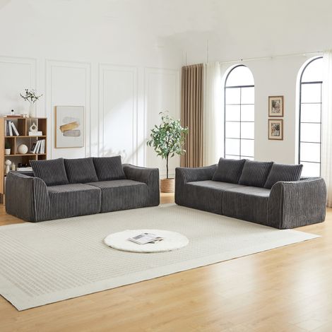 Sofá modular de pana, respaldo curvo, reposabrazos curvos, espuma, gris (1/5)